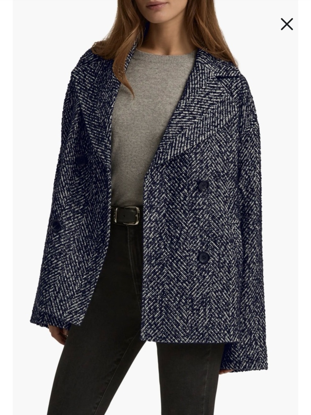 Favorite Daughter Navy & White Herringbone Favorite Double-Breasted Peacoat